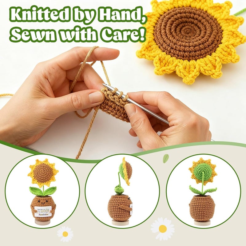 SmartDomo Positive Crochet Sunflower Inspirational Gift with Card Sometimes You Forget You're Awesome, Affirmation Gifts for Women, Emotional Support Plant for Friend, Teacher, Mom, Coworker - Image 4